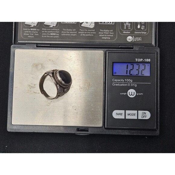 Native American Signed “RB” Sterling Silver & Onyx Navajo Ring 12.32g Adjustable - Picture 6 of 9